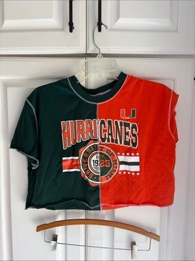 Hurricanes UMiami Two-Tone Crop T-Shirt - Green & Orange